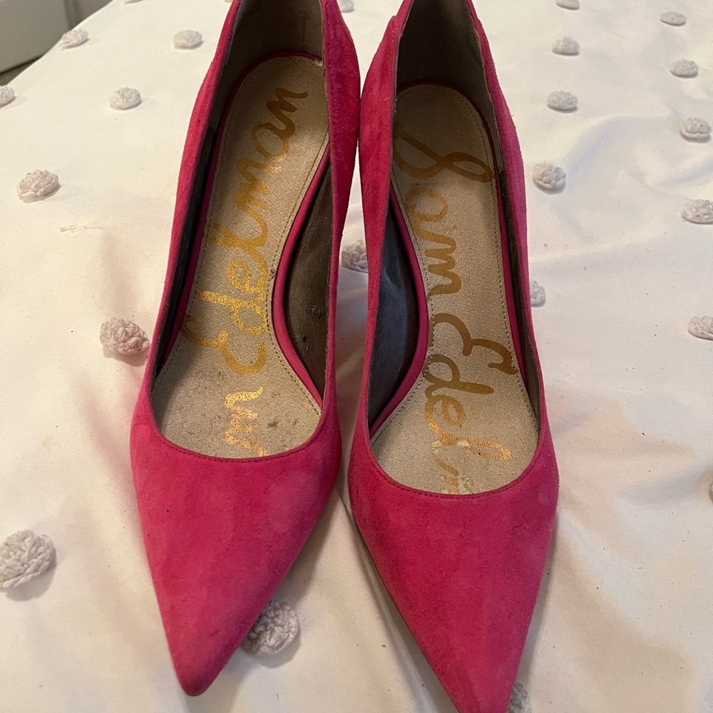 Sam Edelman Hot Pink Suede Pointed Toe Heels - Picture 5 of 6